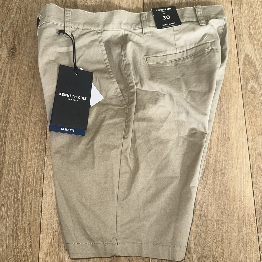 Kenneth Cole‎ Men's Slim Fit Chino Shorts Cotton Stretch Size 30, 8" Khaki NEW
